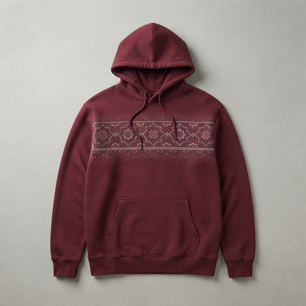 Ajrak Pattern Hoodie from the NPP Store, Pakistan travel merchandise